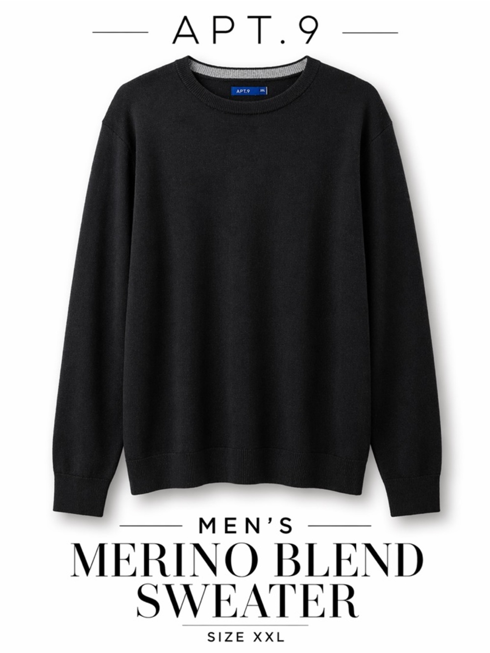 Merino Wool Apt. 9 Men’s Black Crewneck Merino Wool Blend Sweater